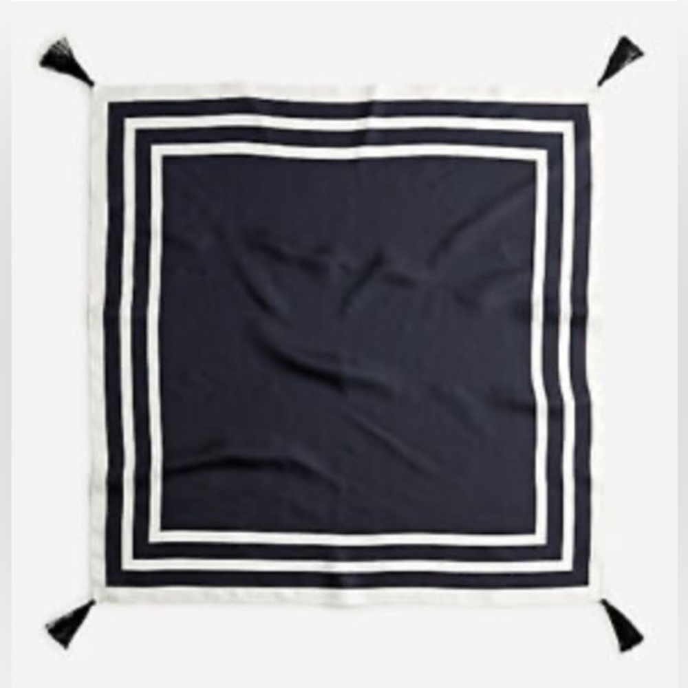 J Crew BLACK Square silk scarf with tassels